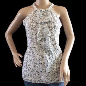 Ann Taylor Silk Ruffle Front Halter Polka Dot Blouse Top Size 2 Career Office